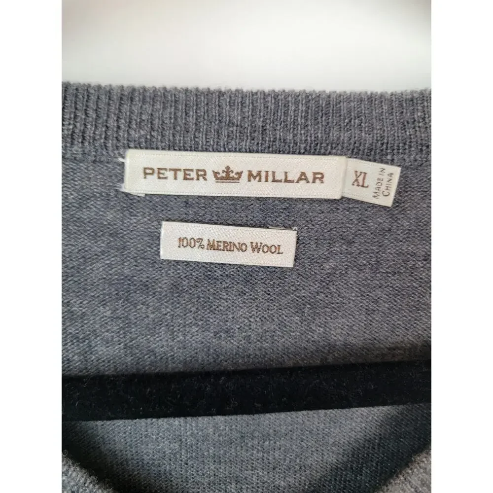 Peter Millar Men's Merino Wool V-Neck Long Sleeve Sweater Gary Size XL